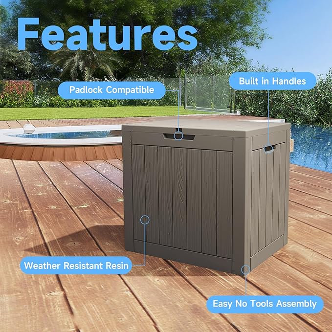 EasyUp 33Gal Outdoor Deck Box, Lager Patio Storage Box Indoor and Outdoor Use,Resin Storage Bin for Patio Furniture Cushions Garden Tools, Package Delivery (Gray) - Image 5
