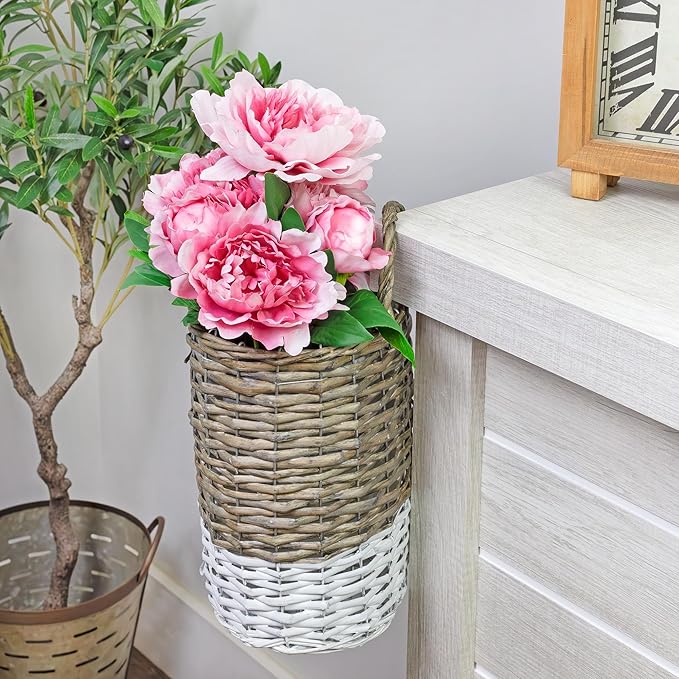 AuldHome Design Wall Hanging Baskets; Woven WIcker Rustic Farmhouse Two-Tone - Image 7