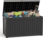 ROJIK Outdoor Storage Housing Deck Box - Waterproof Patio Furniture, Garden Tools, Cushions, Pool Accessories Storage Bench with Lockable Lid and Side Handles (Black, 200 Gal) by ROJIK