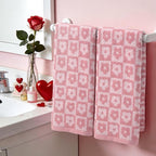 Jacquotha Cotton Hand Towels Pink Checkered Floral - Image 2
