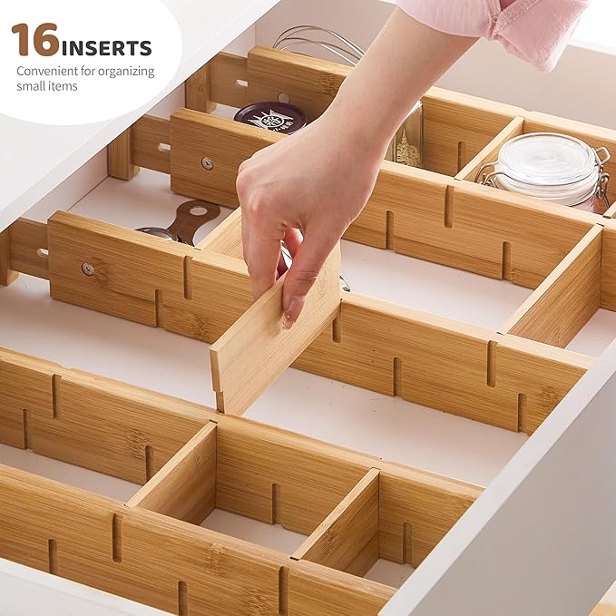 Bamboo Drawer Dividers with Inserts kitchen drawer organizer Adjustable - Image 3
