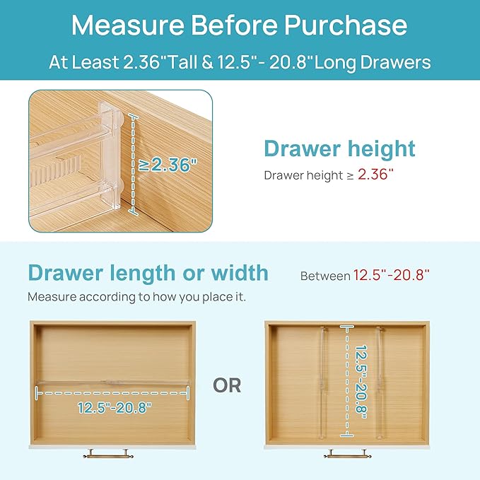 Vtopmart 4 Pack Shallow Drawer Dividers, 2.36" High 12.5"-20.8" Adjustable - Image 3