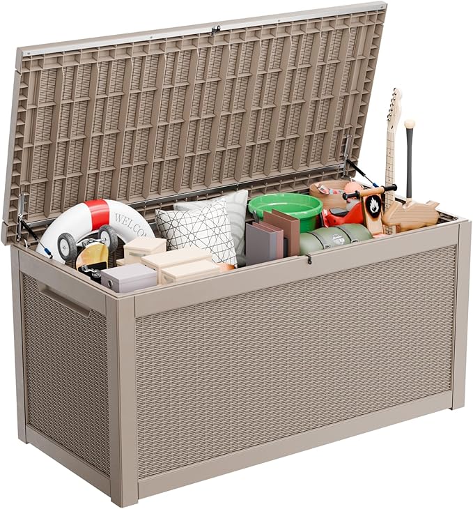 320 Gallon Waterproof Outdoor Storage Box,Large Resin Deck Box,Lockable Outside Storage Box Container for Patio Furniure,Garden,Tools (320 Gallon,Grey) by MAIUSCOLI