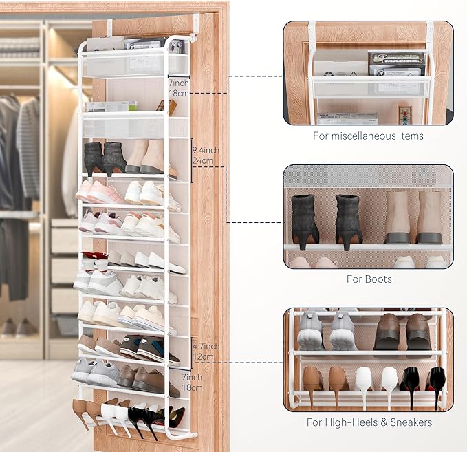 Whitmor 27 Pair Over The Door Shoe Organizer, 11 Tier Hanging Shoe Organizer - Image 6