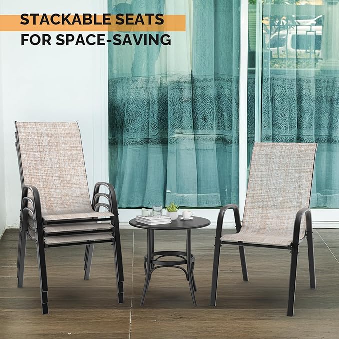 VINGLI Patio Chairs Set of 8 – Stackable Outdoor Dining Chairs with Comfortable Sling High Back Chairs and Armrests for Lawn, Poolside, Courtyard, Balcony, Garden, Yellow - Image 8