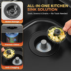 3-in-1 Kitchen Sink Strainer & Stopper, Matte Black Pop Up Drain Filter – - Image 4