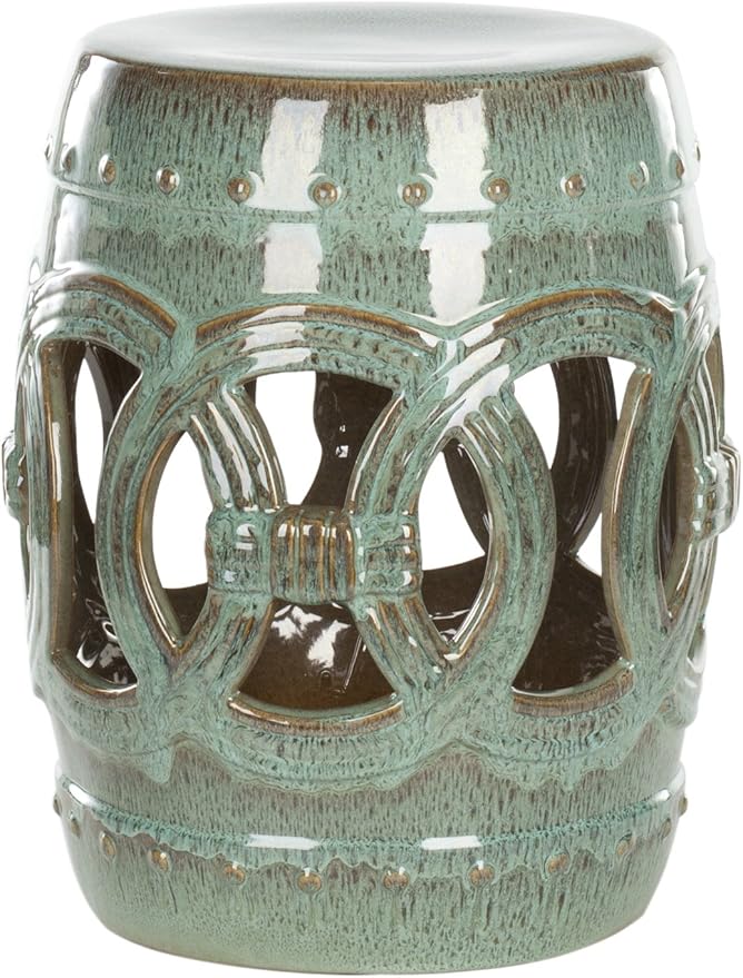 SAFAVIEH Home Collection Double Coin Antique Blue-Green Ceramic Indoor/ Outdoor Decorative Garden Stool (Fully Assembled) by SAFAVIEH