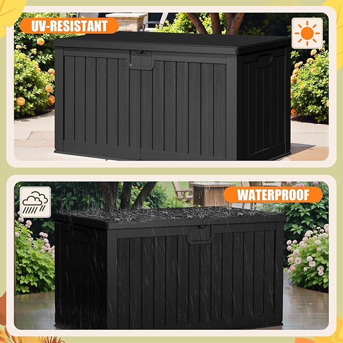 Devoko 240 Gallon Double-Wall Deck Box with Divider, Side Handles, Resin Outdoor Large Storage Box Waterproof and Lockable for Patio Furniture, Garden, Pool (Black) - Image 4