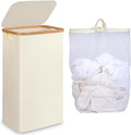 Slim Laundry Hamper, 75L Beige Narrow Laundry Basket by iEGrow