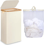 Slim Laundry Hamper, 75L Beige Narrow Laundry Basket by iEGrow