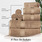 Superior Egyptian Cotton 8-Piece Solid Towel Set, Washcloths 13” x 13” - Image 8