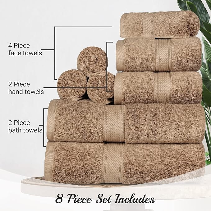 Superior Egyptian Cotton 8-Piece Solid Towel Set, Washcloths 13” x 13” - Image 8