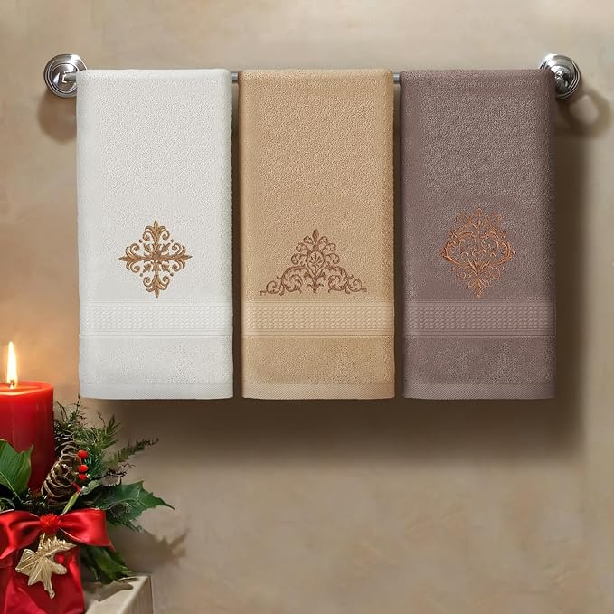 3 Pcs Vintage Brown Hand Towels Fancy Decorative Bathroom Towels 13.3 x 29.5'' - Image 3
