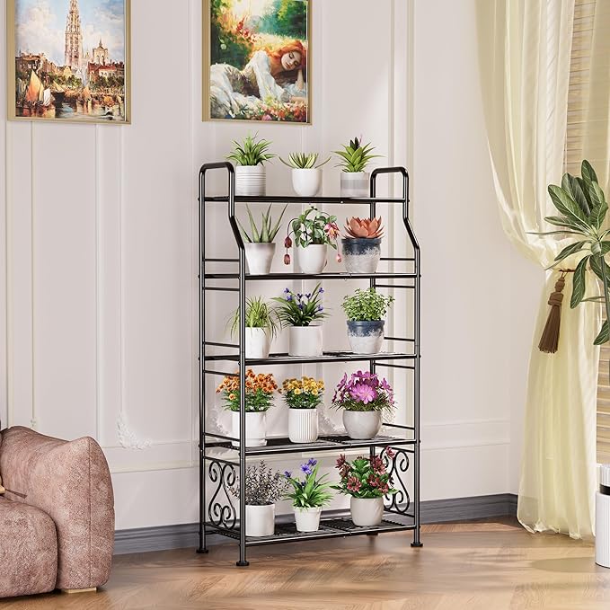 GIOTORENT Plant Stand Outdoor Indoor 5 Tier Metal Waterproof - 53.2" Plant Shelf for Patio, Balcony, Living Room, Large Capacity Tiered Plant Rack, Black - Image 4