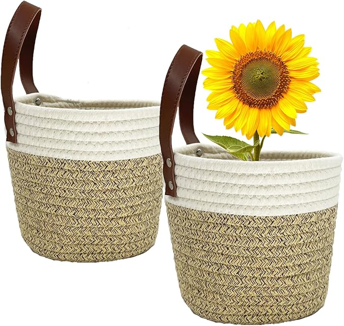 Cotton Rope Hanging Baskets for Organizing 2 Pcs Round Small Wall Basket by SOQKEEN