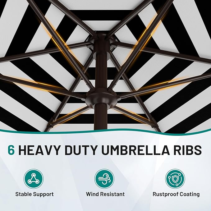 AreShark 7.5FT Patio Umbrella Table Market Umbrella with 6 Sturdy Ribs, Button Tilt/Crank, Heavy-Duty Outdoor Umbrellas for Pool, Deck, Garden and Backyard, Black & White Stripe - Image 4