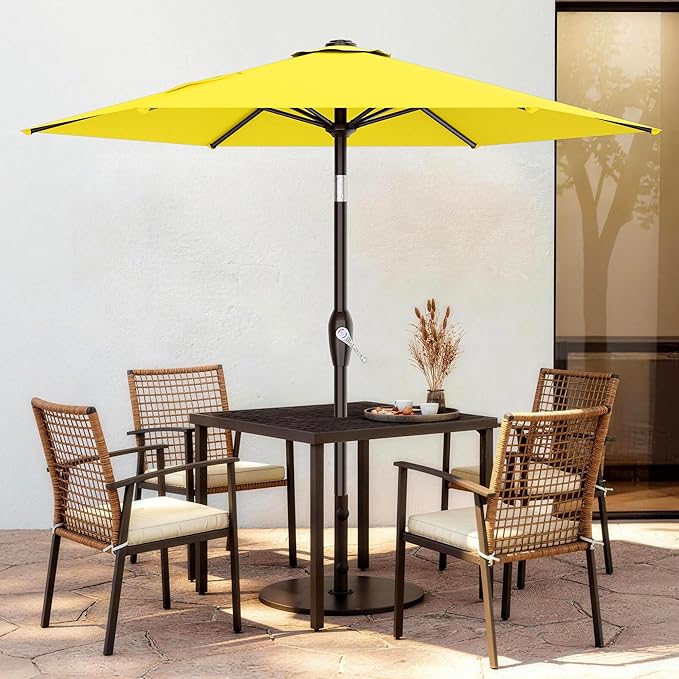 AreShark 7.5FT Patio Umbrella Table Market Umbrella with 6 Sturdy Ribs, Button Tilt/Crank Heavy-Duty Round Outdoor Umbrellas for Garden, Deck, Backyard,and Pool, Yellow - Image 2