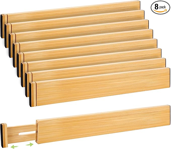 Drawer Divider, Adjustable Bamboo Kitchen Drawer Organizer, Spring Loaded by Fyvva