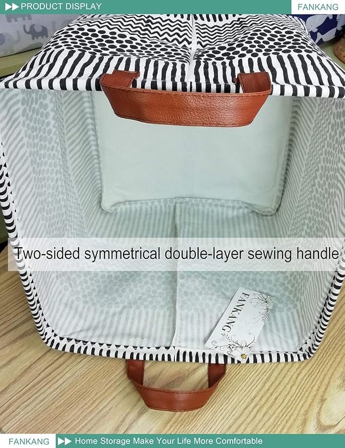 FANKANG Square Nursery Hamper Storage Bins Canvas Laundry Basket Foldable - Image 3