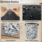 Navy Blue Beige Birds Laundry Basket - Image 5