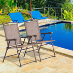 Giantex Set of 2 Patio Folding Chairs, Outdoor Patio Dining Chairs w/Armrest, Sling Back, Metal Frame, Outside Use for Lawn Camping Garden Pool Beach Yard Lounge, No Assembly, Brown - Image 2