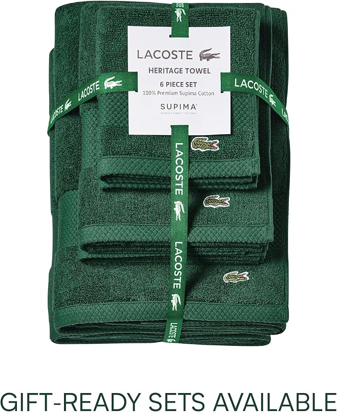 Lacoste Heritage 100% Supima Cotton Hand Towel, Croc Green, Premium Super Soft - Image 3