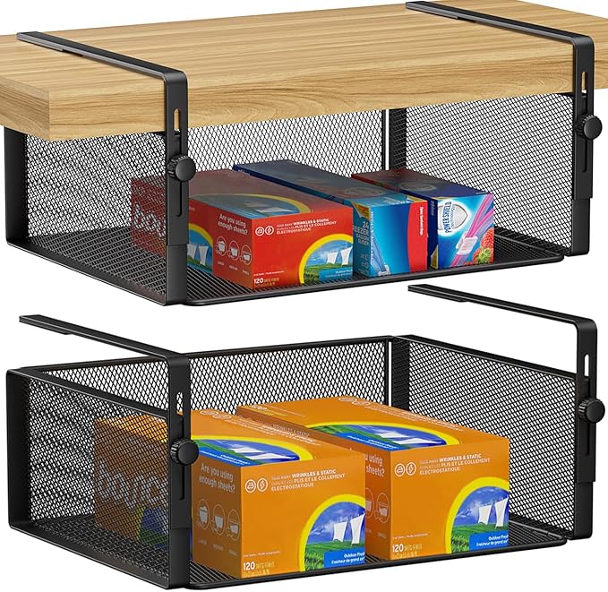 2Pack Under Shelf Basket Organizer, Adjustable Hanging Holder by AmonHouseware