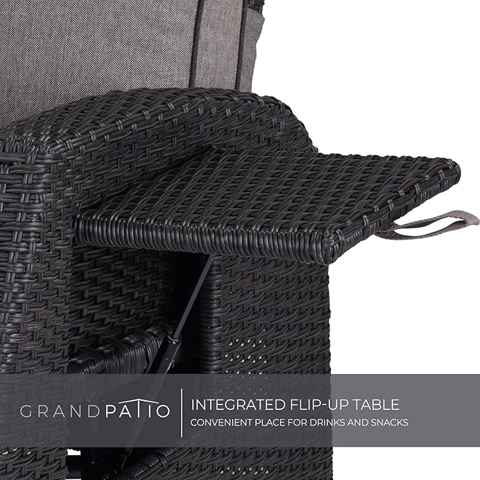 Grand patio Outdoor Reclining Chairs with Extended Footrest 2-Piece Adjustable WickerPatio Lounge Recliner up to 15 with Flip Side Table, Cool Grey - Image 5