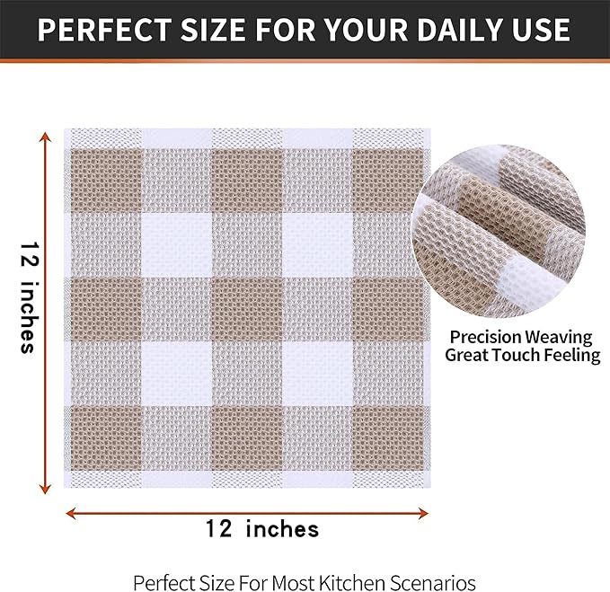 Homaxy 100% Cotton Waffle Weave Check Plaid Dish Cloths, 12 x 12 Inches - Image 5