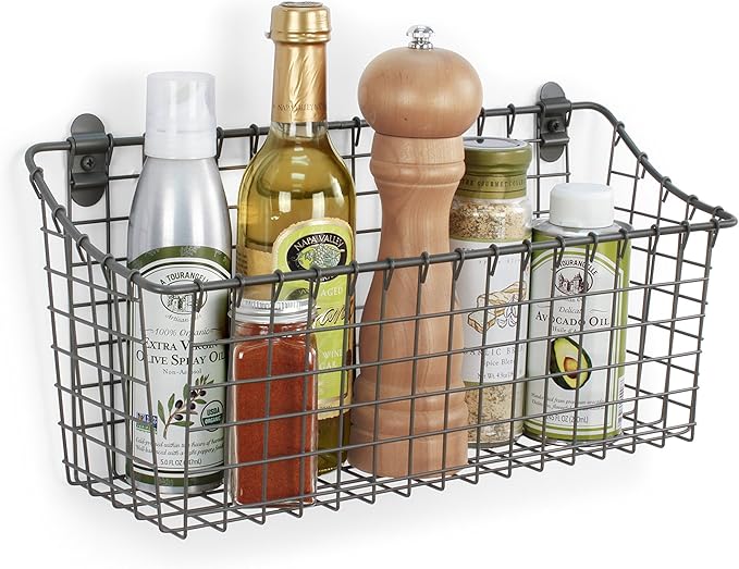 Spectrum Extra Large Wire Wall Mount Storage Basket Industrial Gray, Vintage - Image 8
