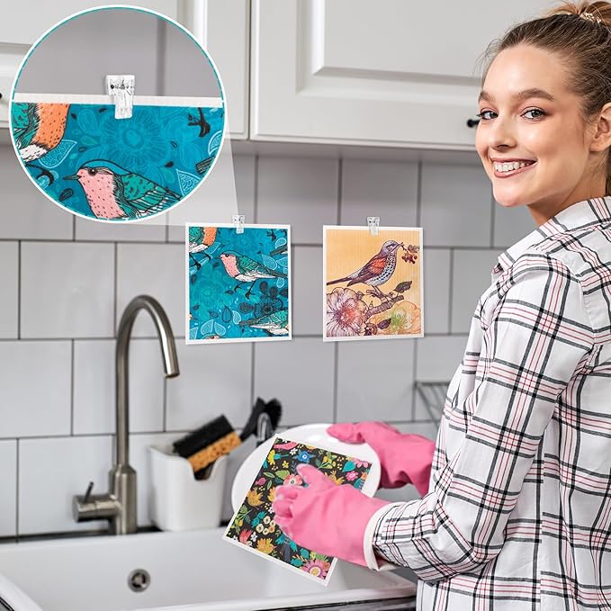 6 Pack Swedish Dishcloths for Kitchen, Swedish Rags Absorbent Retro Bird Dish - Image 3