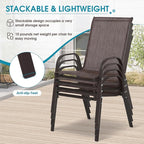 Outdoor Stackable Chairs Set of 4, Stacking Patio Chairs with Textilene Fabric, Outside Furniture for Garden Backyard Balconie Poolside Deck, Brown - Image 5