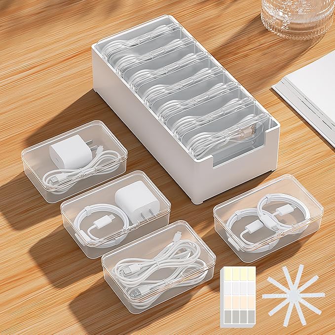 7 Case Cable Storage Box with Cable Straps and Label Stickers, Travel Cord by Unknown