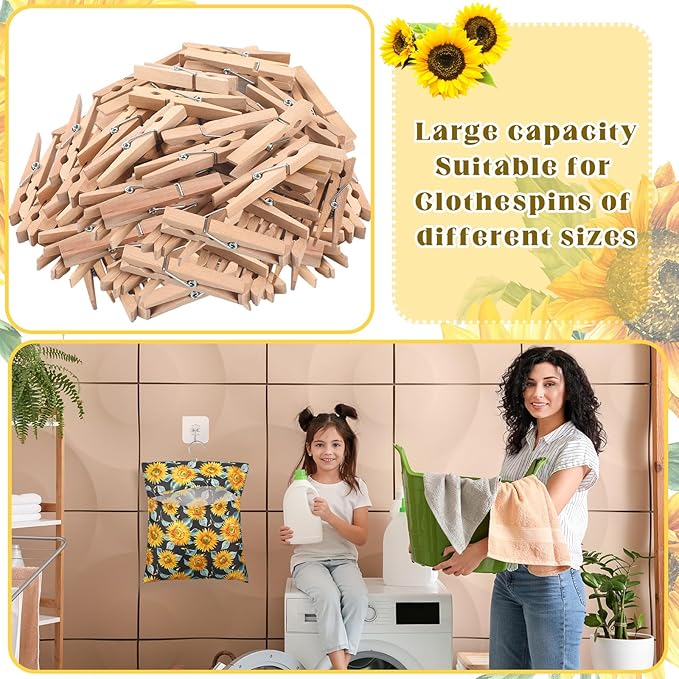 2 Pcs Clothespin Bag with Hanging Hook Waterproof Laundry 13" x 12" Clothes Pin - Image 4