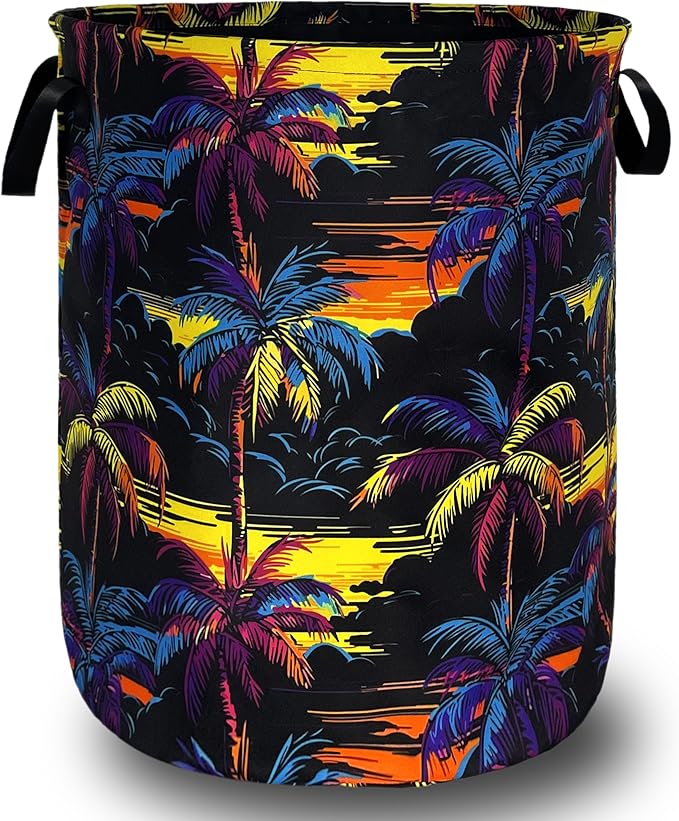 Colorful Palm Tree Laundry Basket Foldable Oxford Cloth Hawaii Laundry Hamper by Unknown
