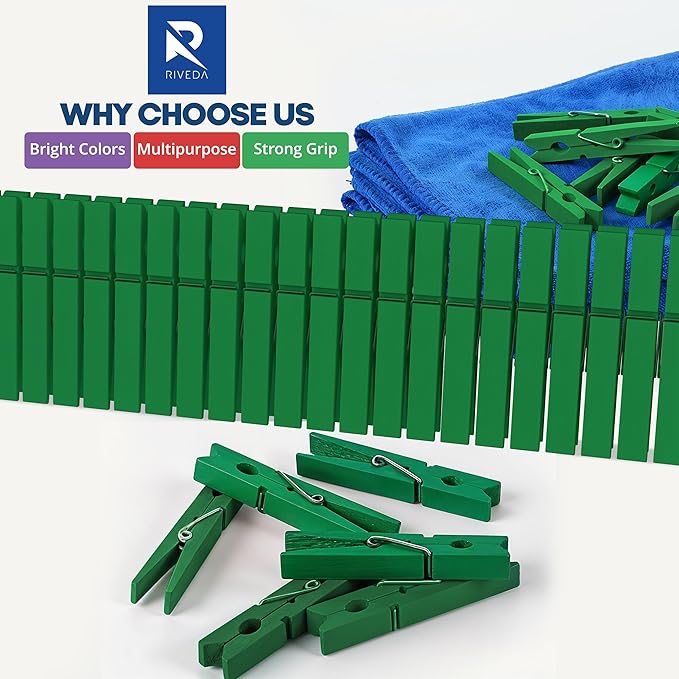 RIVEDA 50pcs Colored Wooden Clothes Pins, Clothespins - Image 7