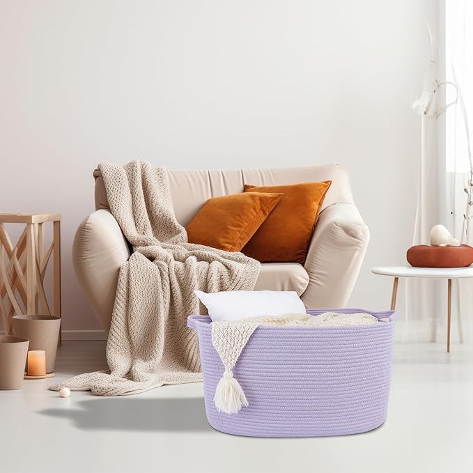 Large Rectangle Blankets Basket Living Room 22"x17"x12" Woven Cotton Rope - Image 5