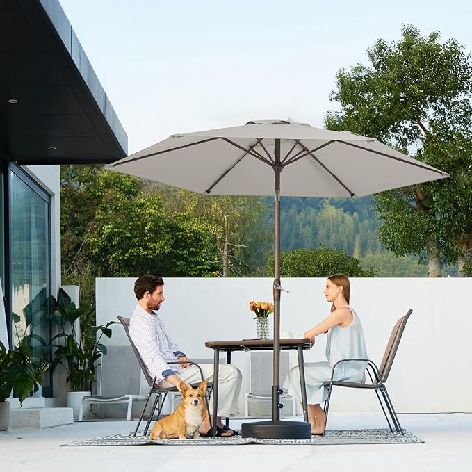 JEAREY 7.5FT Patio Umbrella Market Table Umbrella with 6 Sturdy Ribs, Push Button Tilt/Crank Outdoor Umbrella for Garden, Deck, Backyard, Pool and Beach,Light Grey - Image 7