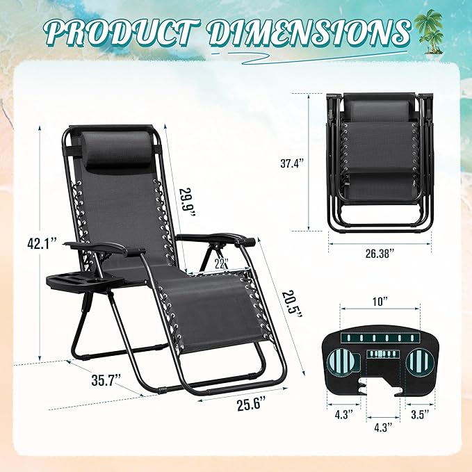 Homall Zero Gravity Chair Patio Folding Lawn Lounge Chairs Outdoor Lounge Gravity Chair Camp Reclining Chair with Pillows for Poolside Backyard and Beach Set of 2 (Dark Black) - Image 3