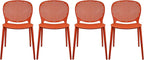 2xhome Set of 4 Patio Dining Chairs | Modern Stackable Outdoor Pool Side Chair | Weather Resistant Plastic for Yard, Porch, Balcony, Kitchen, Orange by 2xhome