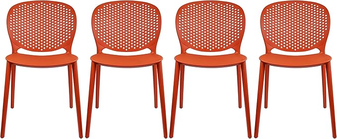 2xhome Set of 4 Patio Dining Chairs | Modern Stackable Outdoor Pool Side Chair | Weather Resistant Plastic for Yard, Porch, Balcony, Kitchen, Orange by 2xhome