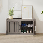 2-Tier Storage Bench, Waterproof UV-Resistant Outdoor Shoe Storage Cabinet with 2 Doors & Adjustable Shelves for Indoor Outdoor Entryway, Hallway, Living Room (Grey) - Image 6