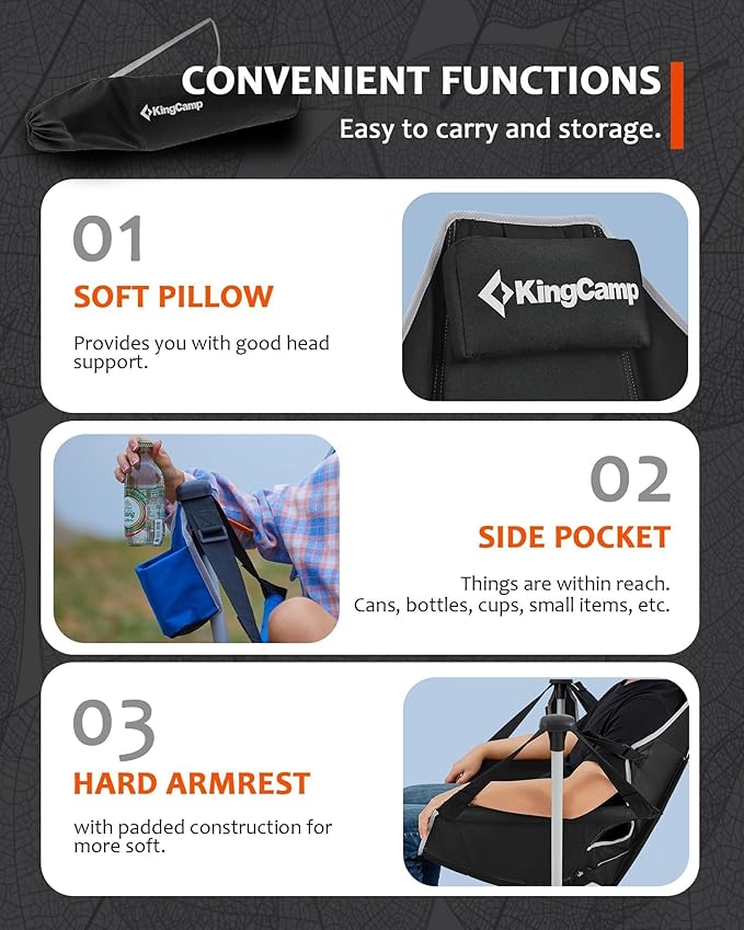 KingCamp Hammock Chair with Footrest – Heavy Duty Swinging Rocking Camping Chairs for Adults up to 400lbs, Folding Portable Oversized Rocker with Cup Holder & Pillow for Outdoor Beach Lawn RV Sports - Image 7