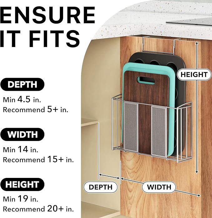 Simple Houseware Over Cabinet Door Organizer, 12.5"Wx3.75"Dx18"H, Mesh Silver - Image 3
