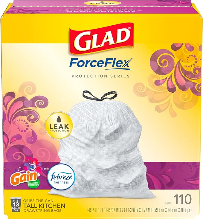 Glad Trash & Food Storage ForceFlex Protection Series Tall Trash Bags, 13 Gal by GladTrashFoodStorage