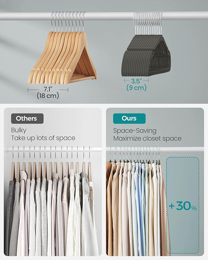 SONGMICS Velvet Hangers 50 Pack, Non-Slip Clothes Hangers, 17 x 8.3 Inches - Image 4