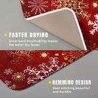 Red Snowflake Dish Drying Mat for Kitchen Counter Holiday Super Absorbent - Image 3