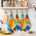 Orange Blue Kitchen Dish Towels Set of 4, Soft Absorbent Marble Decorative Tea - Image 6