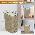 Boho Trash Can with Lid, 3 Gallon Small Rattan Trash Can with Press Top Lid - Image 2