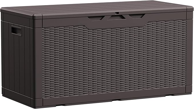 Devoko 100 Gallon Waterproof Large Resin Deck Box Indoor Outdoor Lockable Storage Container for Patio Furniture Cushions Garden Tools (100 Gallon, Dark Brown) by DEVOKO